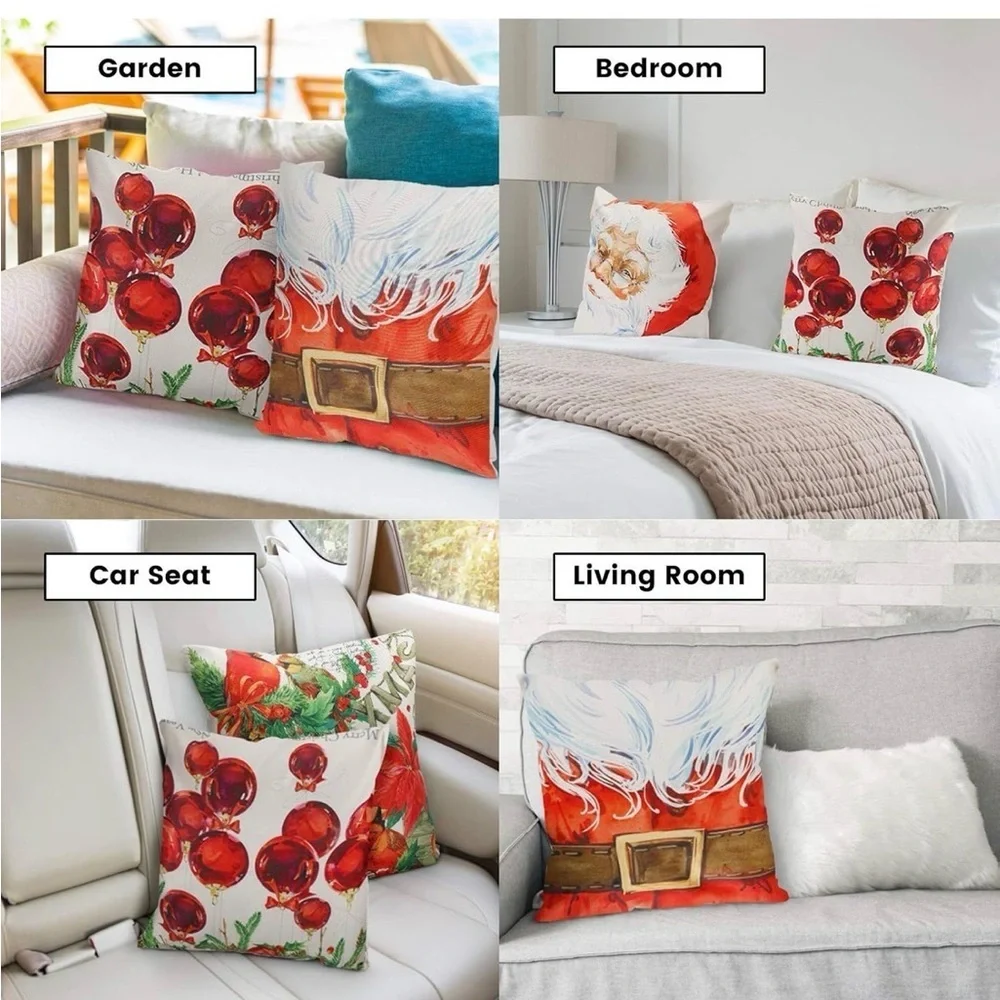 Festive Santa and Holiday Pillow Covers Set of 4 18x18 Brand new